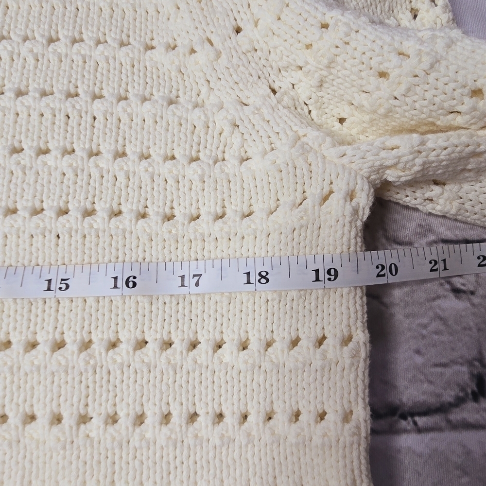 J Crew Balloon Sleeve Pointelle Sweater Cream Off-White Cotton Blend NWT Size L - Picture 8 of 11